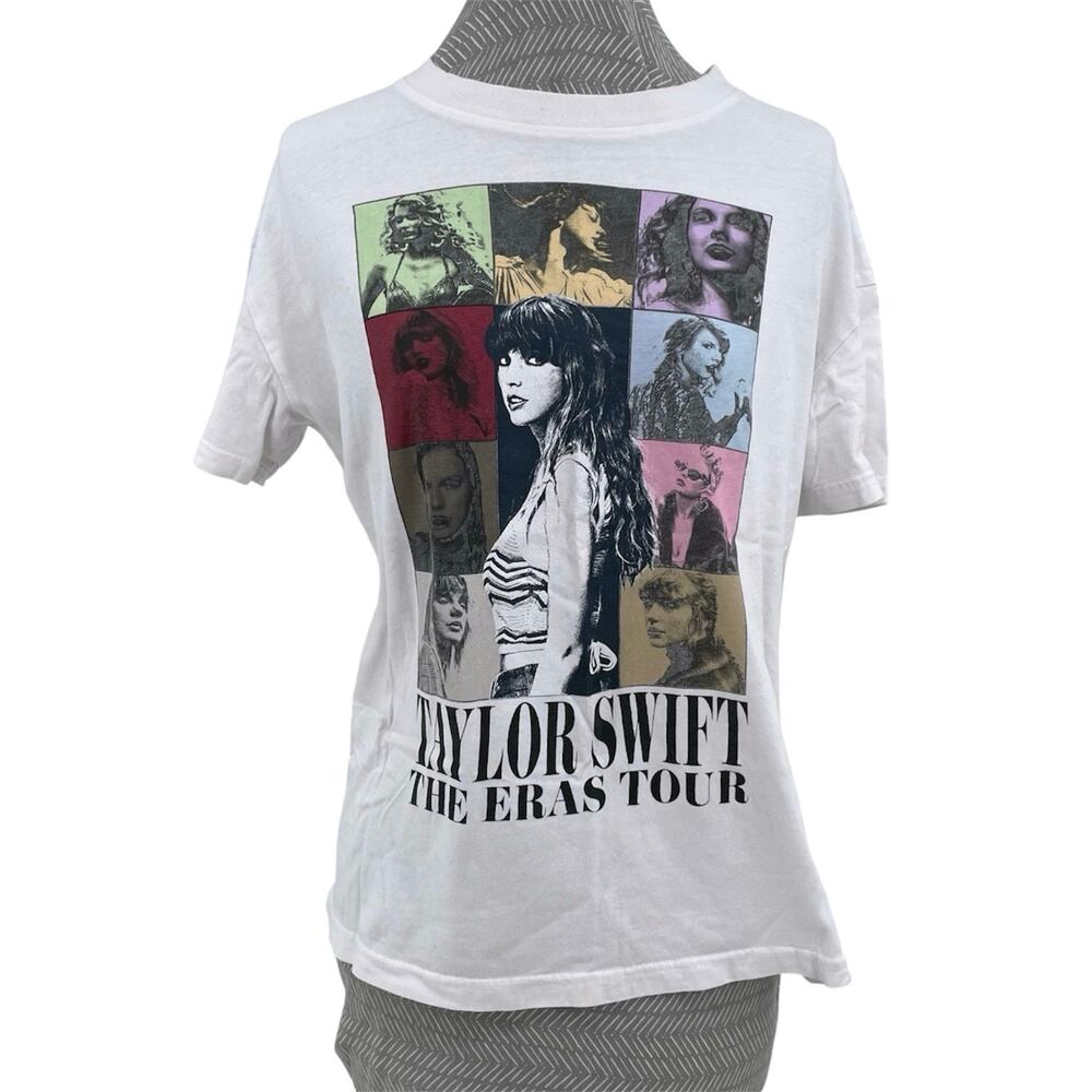 Taylor Swift Eras Tour Concert Tee Albums Official Merch White Top Size XS FLAWS